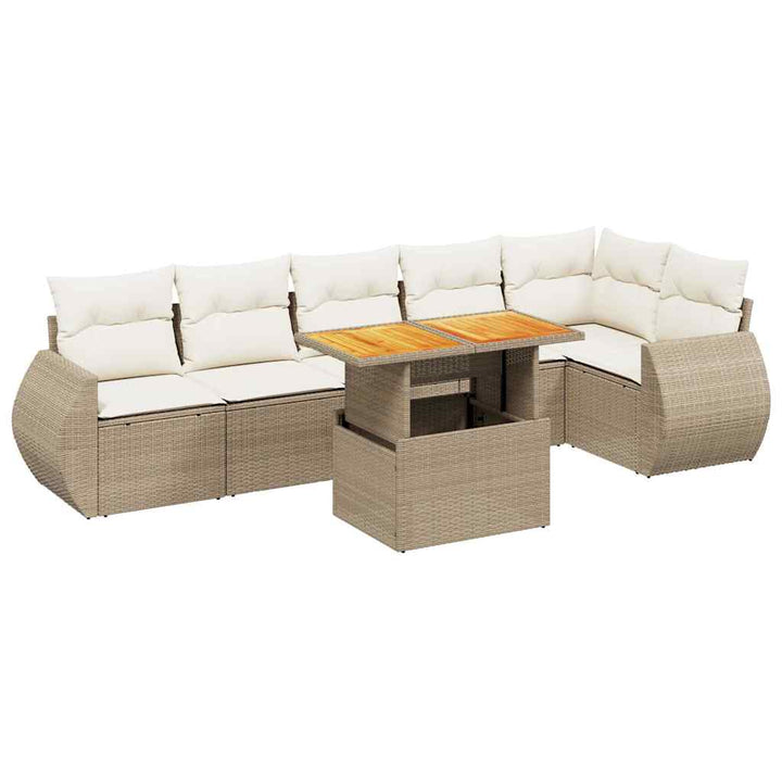 sofasæt til haven 7 dele med hynder polyrattan beige