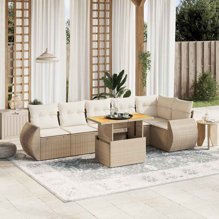 sofasæt til haven 7 dele med hynder polyrattan beige