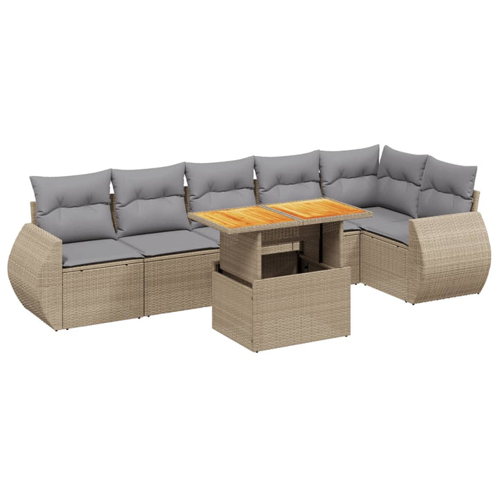 sofasæt til haven 7 dele med hynder polyrattan beige