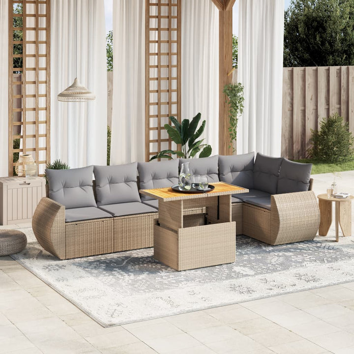 sofasæt til haven 7 dele med hynder polyrattan beige