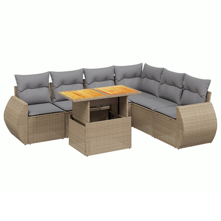 sofasæt til haven 7 dele med hynder polyrattan beige
