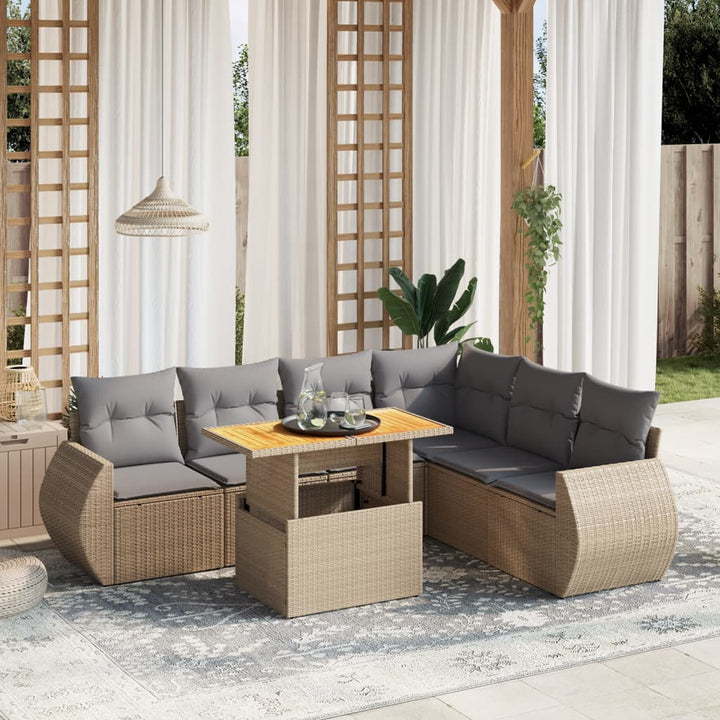 sofasæt til haven 7 dele med hynder polyrattan beige