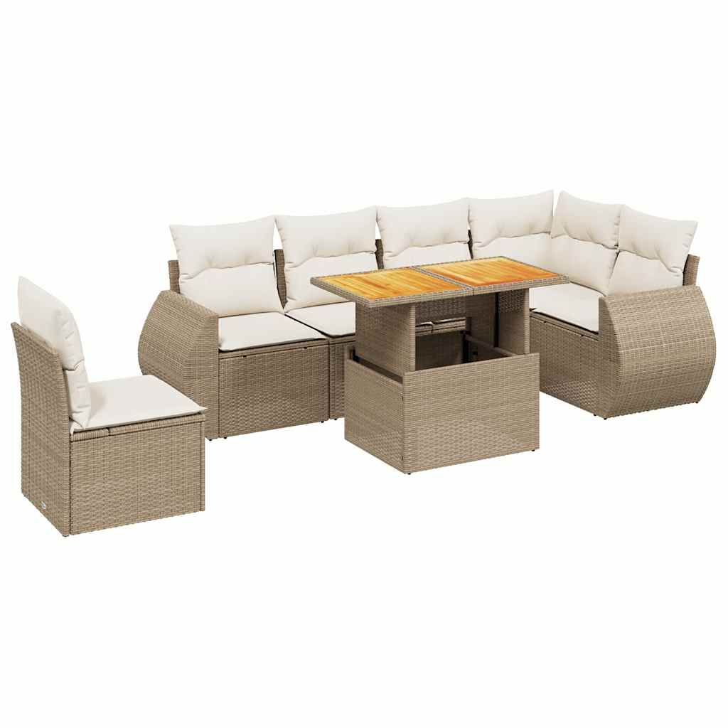 sofasæt til haven 7 dele med hynder polyrattan beige