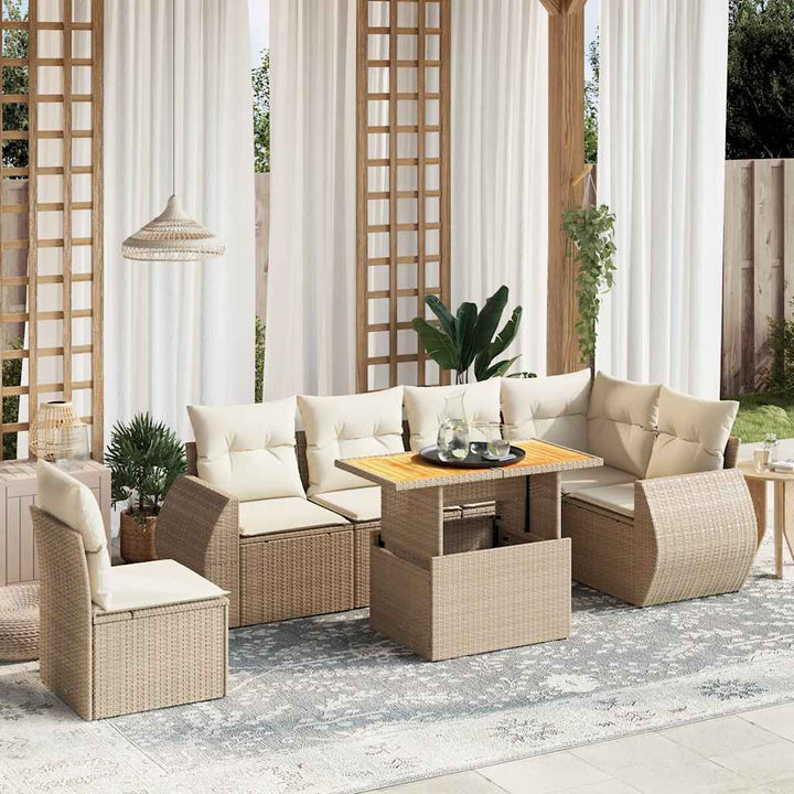 sofasæt til haven 7 dele med hynder polyrattan beige