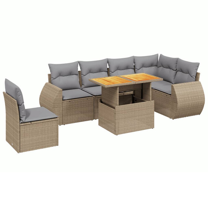 sofasæt til haven 7 dele med hynder polyrattan beige
