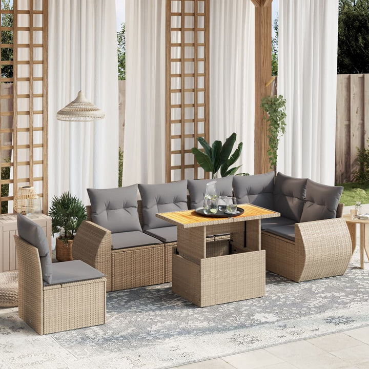 sofasæt til haven 7 dele med hynder polyrattan beige