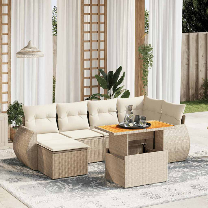 sofasæt til haven 7 dele med hynder polyrattan beige