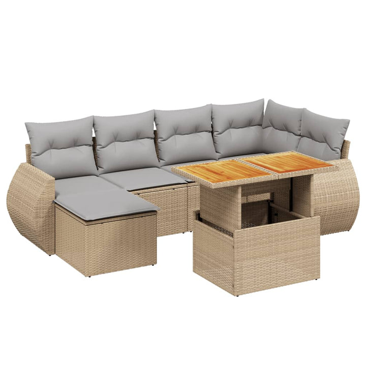 sofasæt til haven 7 dele med hynder polyrattan beige