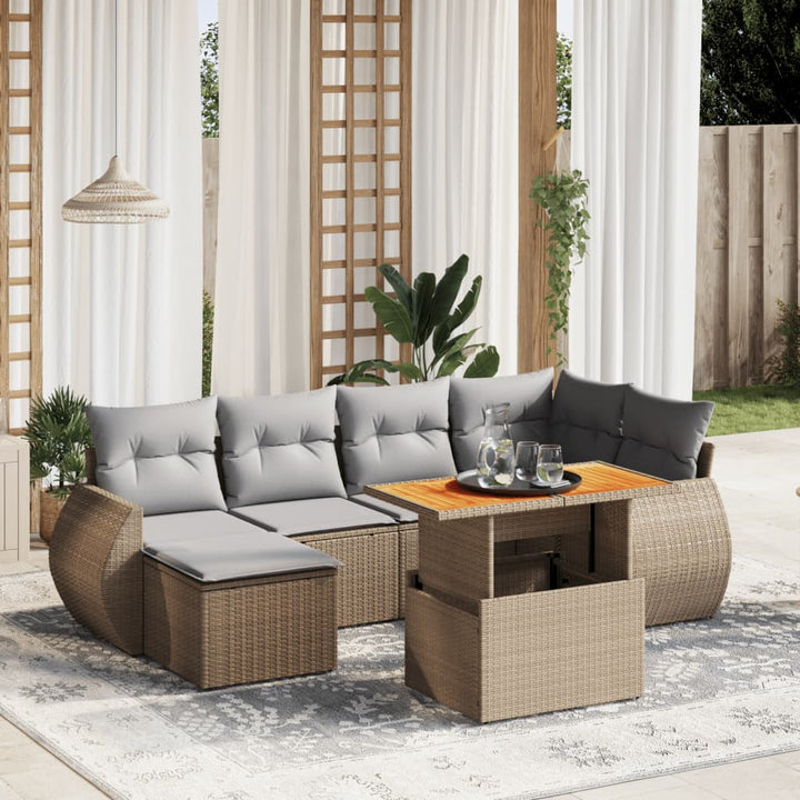 sofasæt til haven 7 dele med hynder polyrattan beige