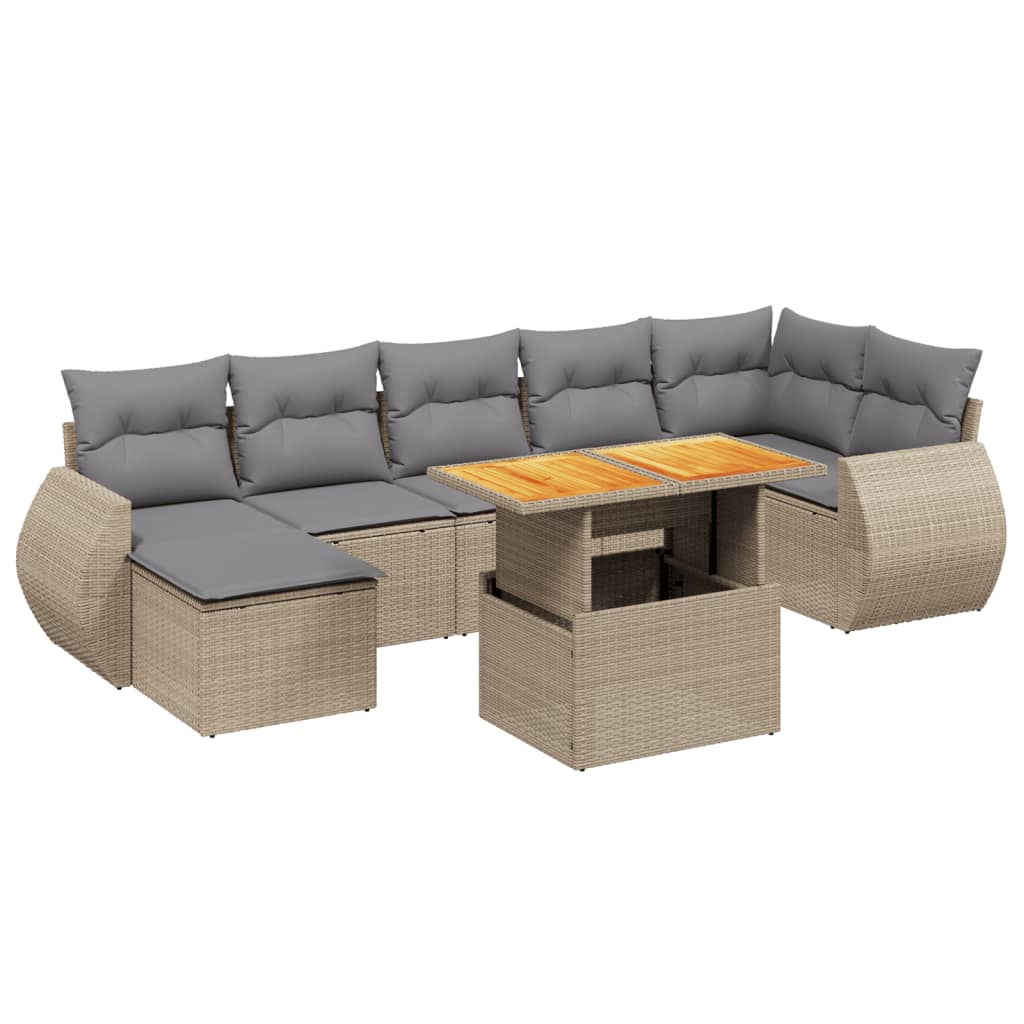 sofasæt til haven 8 dele med hynder polyrattan beige