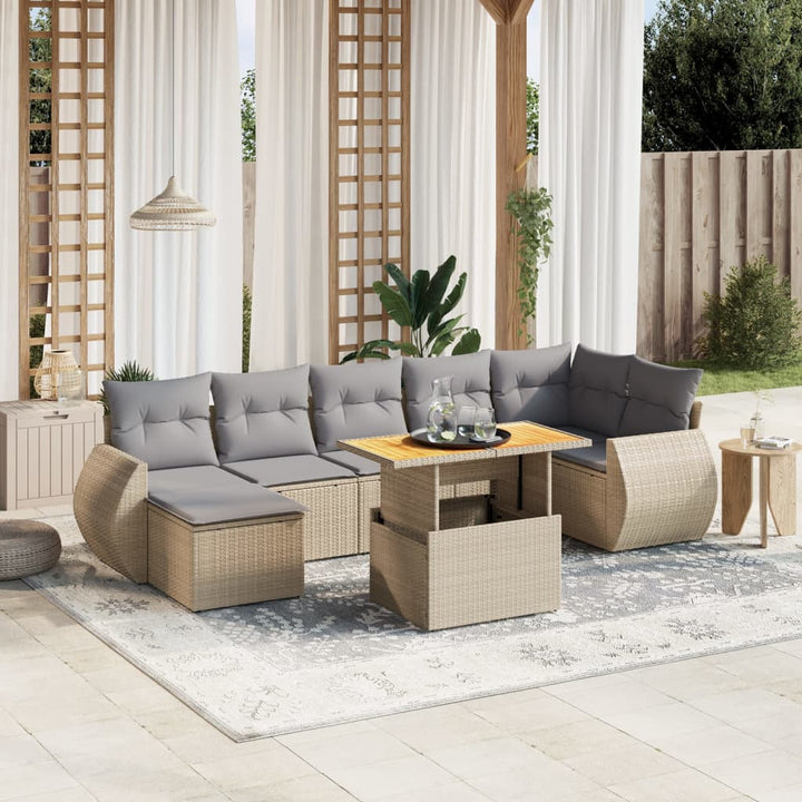 sofasæt til haven 8 dele med hynder polyrattan beige