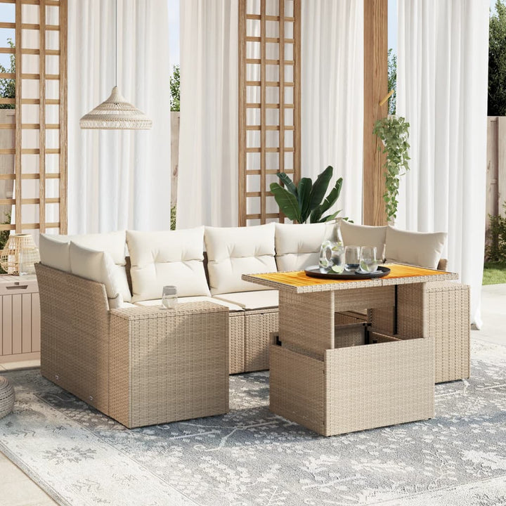 sofasæt til haven 7 dele med hynder polyrattan beige