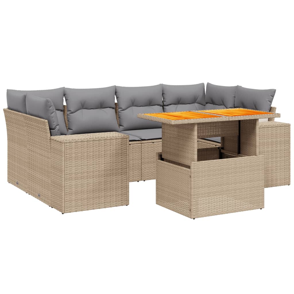 sofasæt til haven 7 dele med hynder polyrattan beige