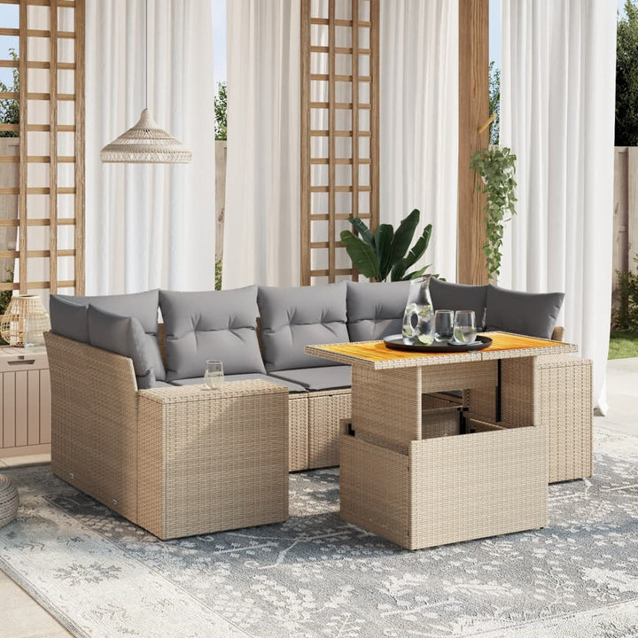 sofasæt til haven 7 dele med hynder polyrattan beige