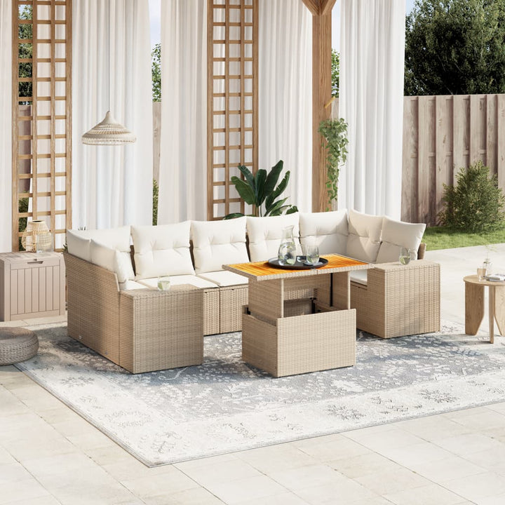 sofasæt til haven 8 dele med hynder polyrattan beige