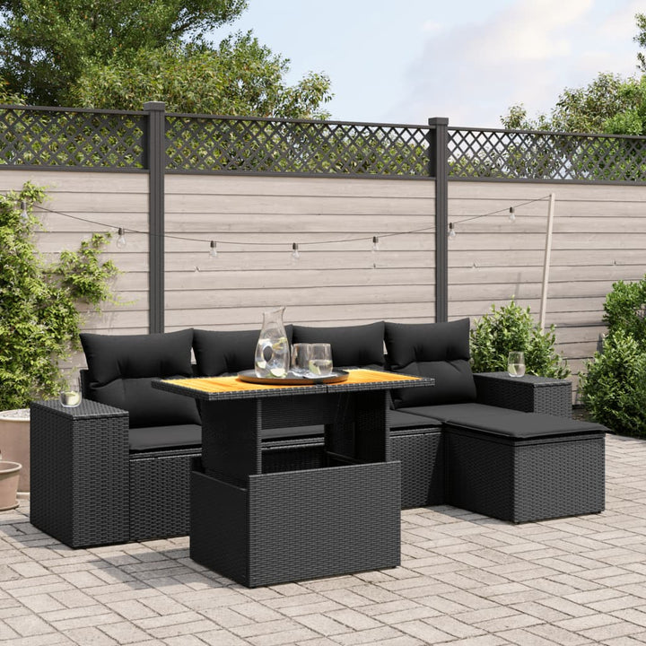 sofasæt til haven 6 dele med hynder polyrattan sort