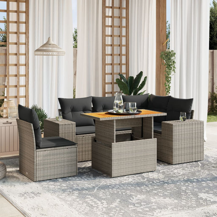 sofasæt til haven 6 dele med hynder polyrattan grå