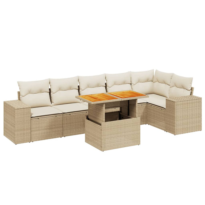 sofasæt til haven 7 dele med hynder polyrattan beige