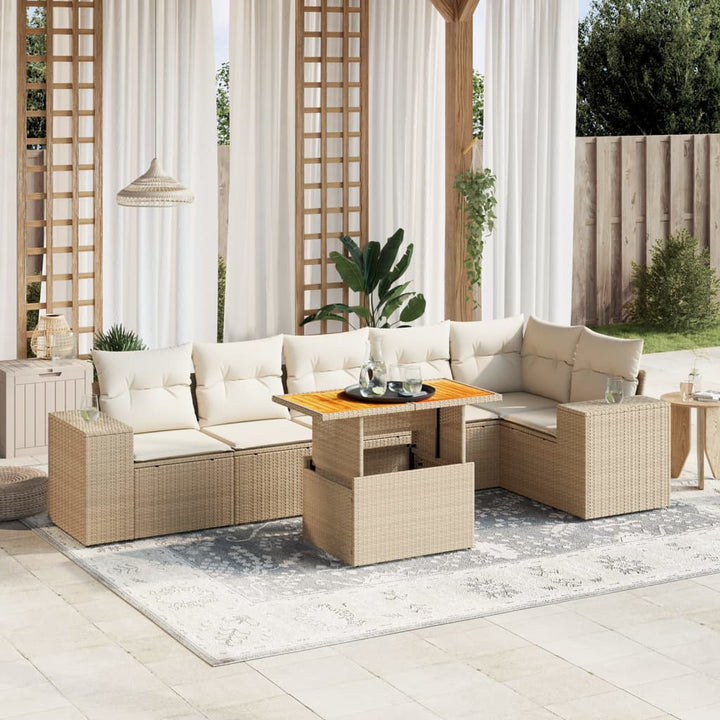 sofasæt til haven 7 dele med hynder polyrattan beige