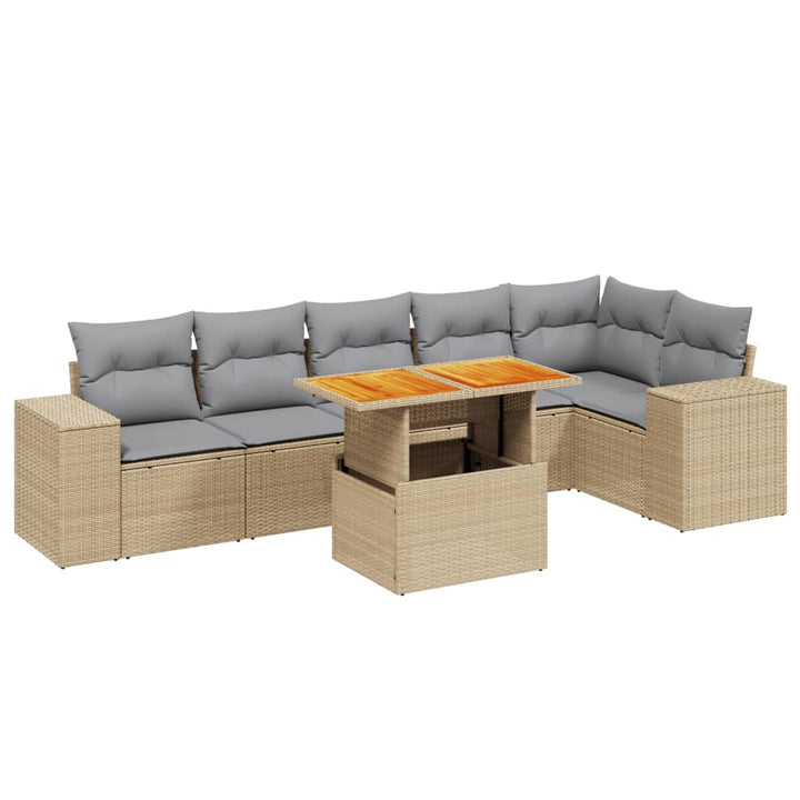 sofasæt til haven 7 dele med hynder polyrattan beige