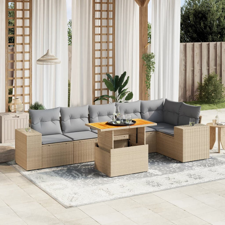 sofasæt til haven 7 dele med hynder polyrattan beige