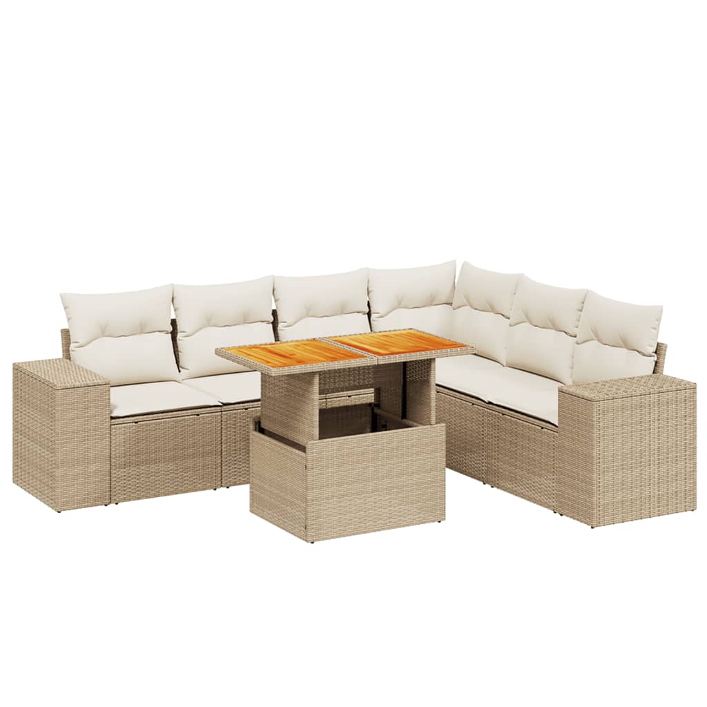 sofasæt til haven 7 dele med hynder polyrattan beige