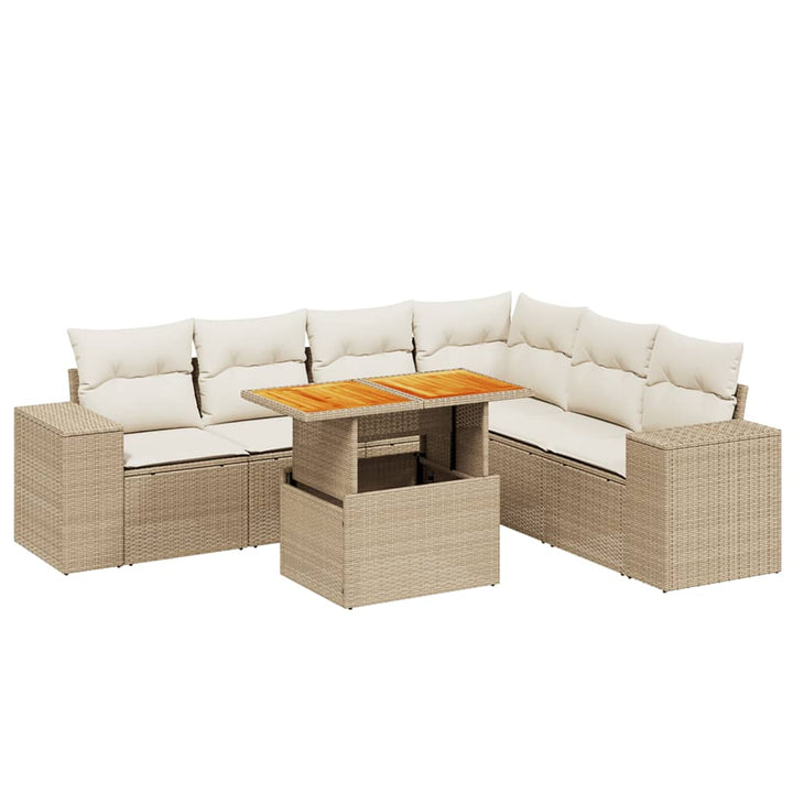 sofasæt til haven 7 dele med hynder polyrattan beige