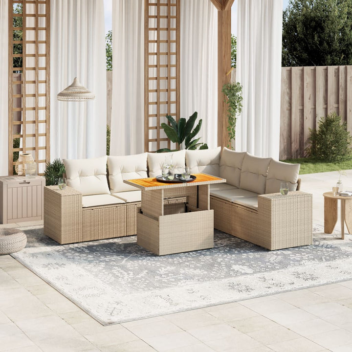 sofasæt til haven 7 dele med hynder polyrattan beige