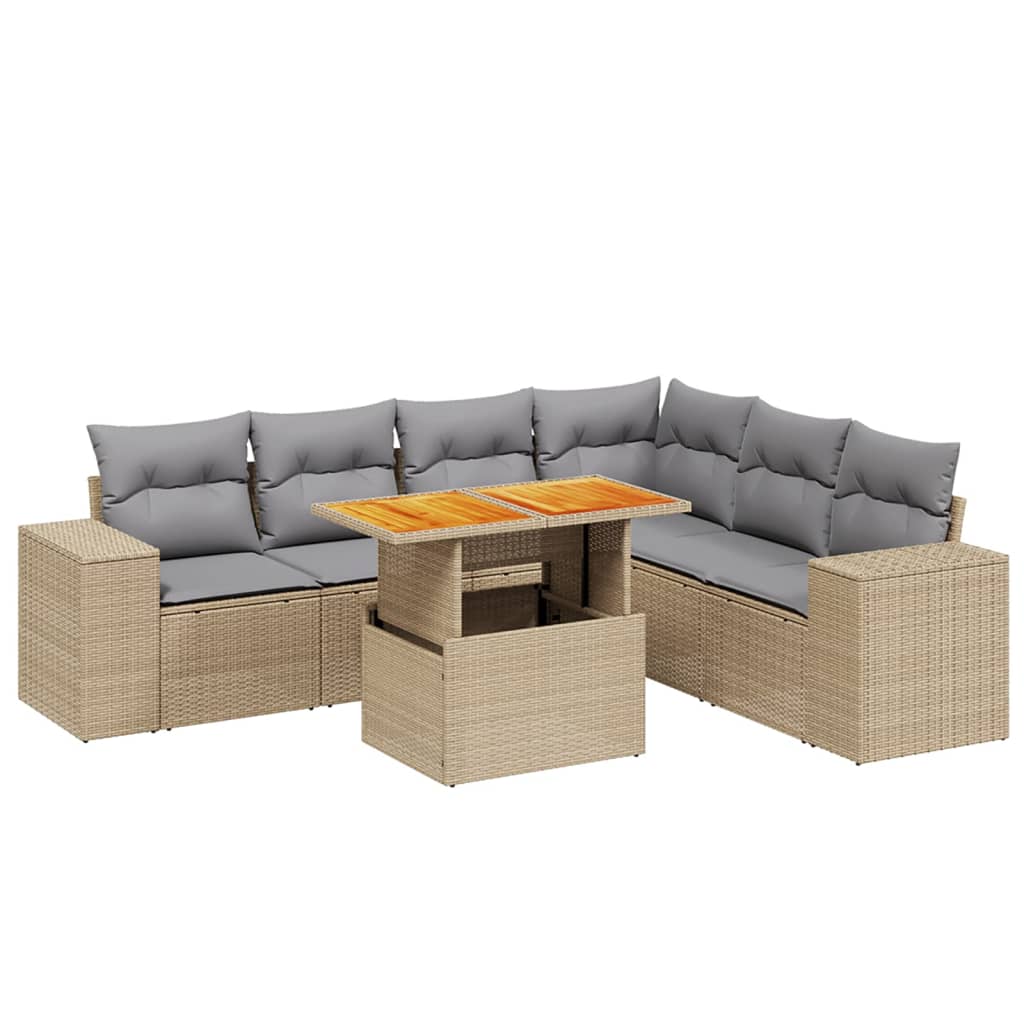sofasæt til haven 7 dele med hynder polyrattan beige