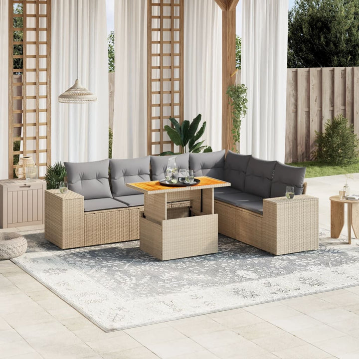 sofasæt til haven 7 dele med hynder polyrattan beige