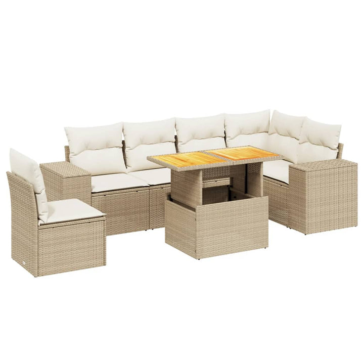 sofasæt til haven 7 dele med hynder polyrattan beige
