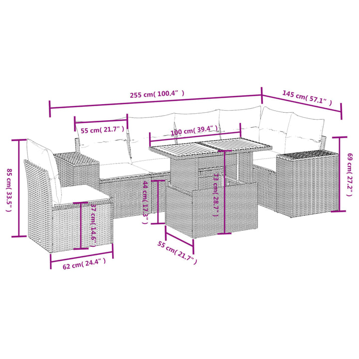 sofasæt til haven 7 dele med hynder polyrattan beige