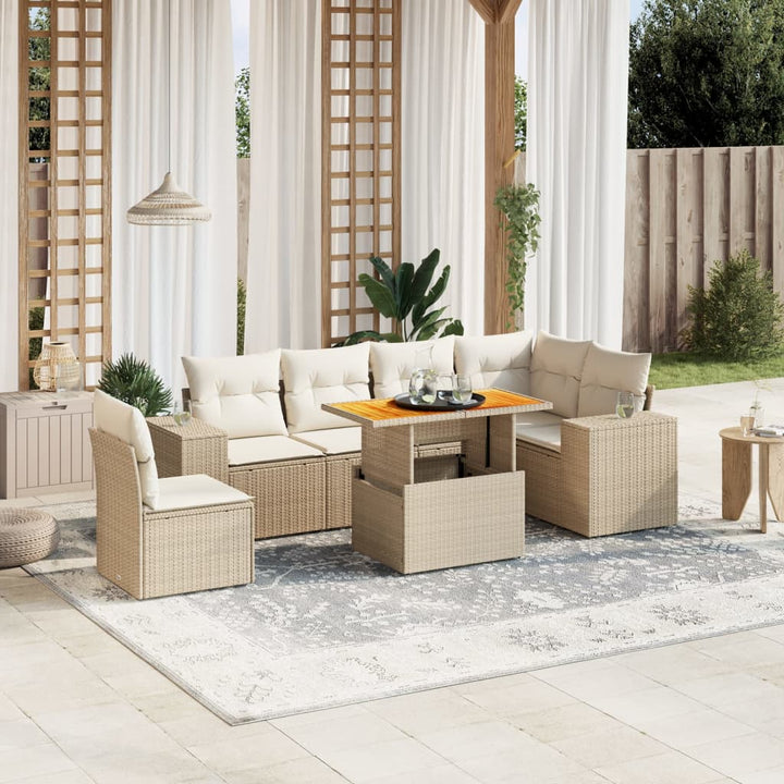 sofasæt til haven 7 dele med hynder polyrattan beige