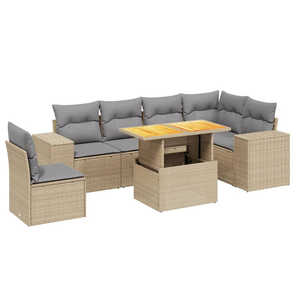 sofasæt til haven 7 dele med hynder polyrattan beige