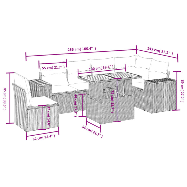 sofasæt til haven 7 dele med hynder polyrattan beige