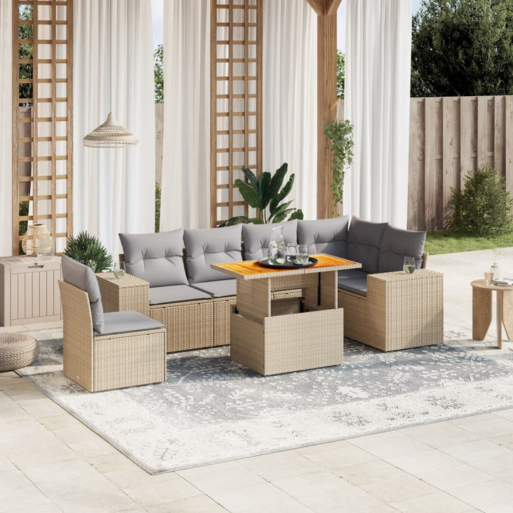 sofasæt til haven 7 dele med hynder polyrattan beige