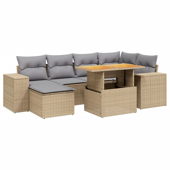 sofasæt til haven 7 dele med hynder polyrattan beige