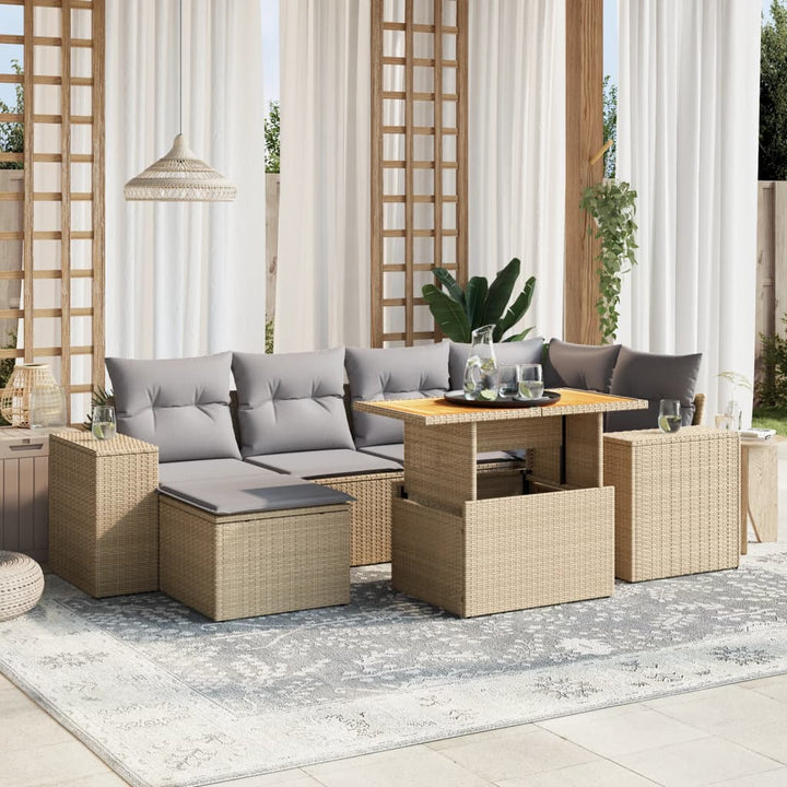 sofasæt til haven 7 dele med hynder polyrattan beige