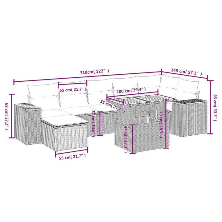 sofasæt til haven 8 dele med hynder polyrattan beige