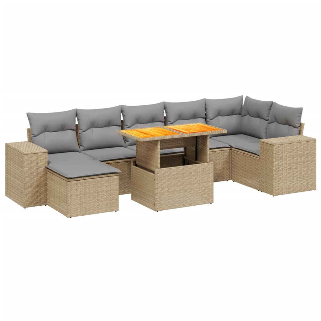 sofasæt til haven 8 dele med hynder polyrattan beige