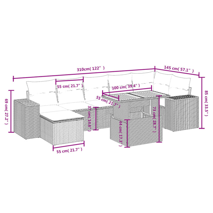 sofasæt til haven 8 dele med hynder polyrattan beige