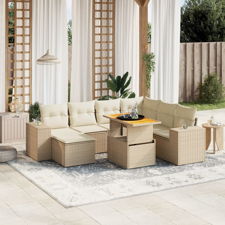 sofasæt til haven 8 dele med hynder polyrattan beige