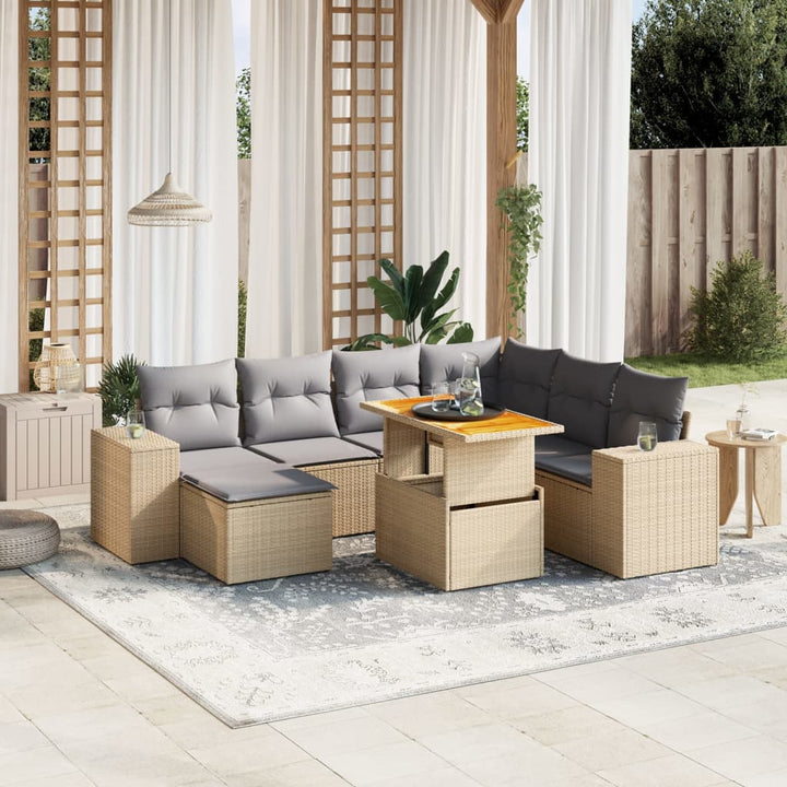 sofasæt til haven 8 dele med hynder polyrattan beige