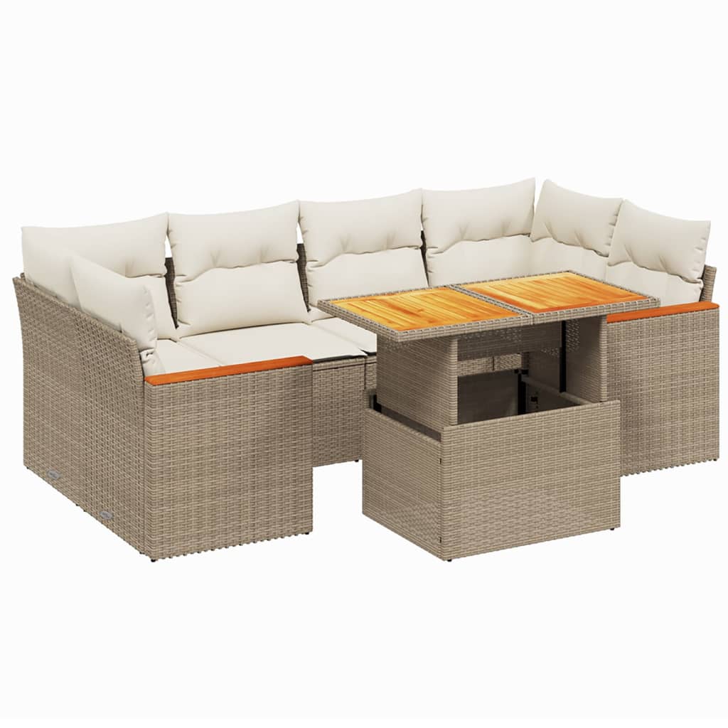 sofasæt til haven 7 dele med hynder polyrattan beige