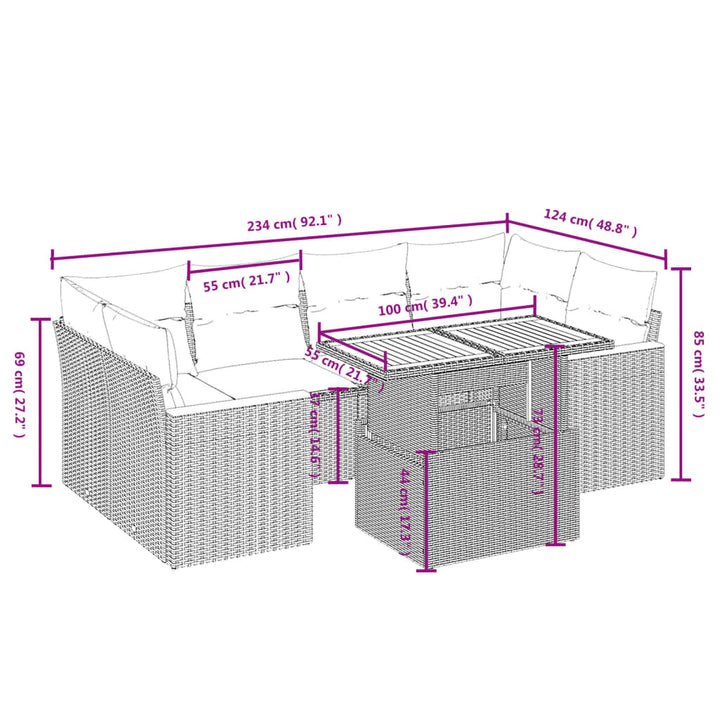 sofasæt til haven 7 dele med hynder polyrattan beige