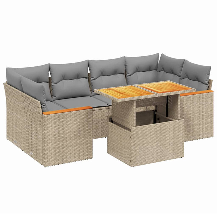 sofasæt til haven 7 dele med hynder polyrattan beige