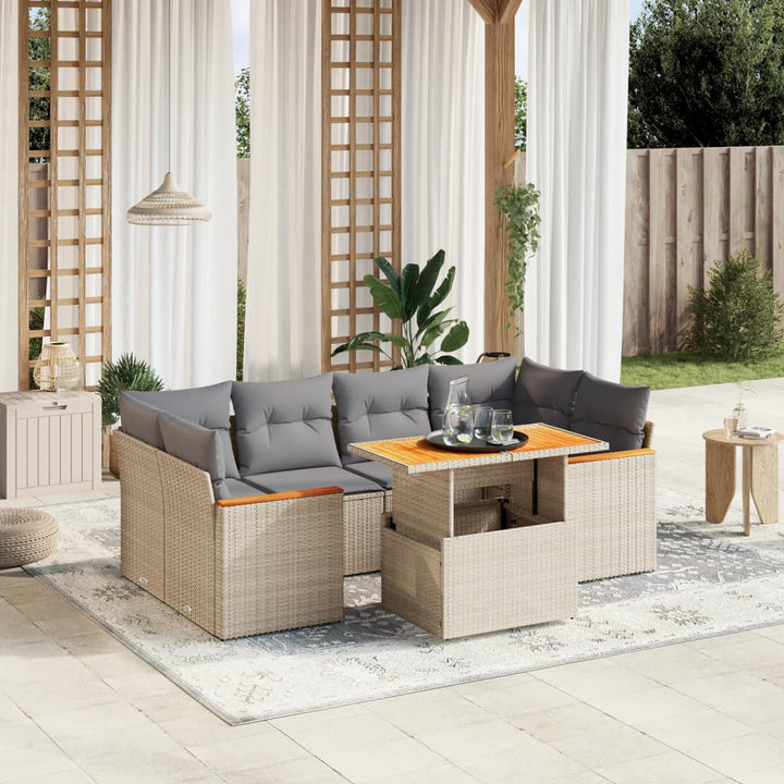 sofasæt til haven 7 dele med hynder polyrattan beige