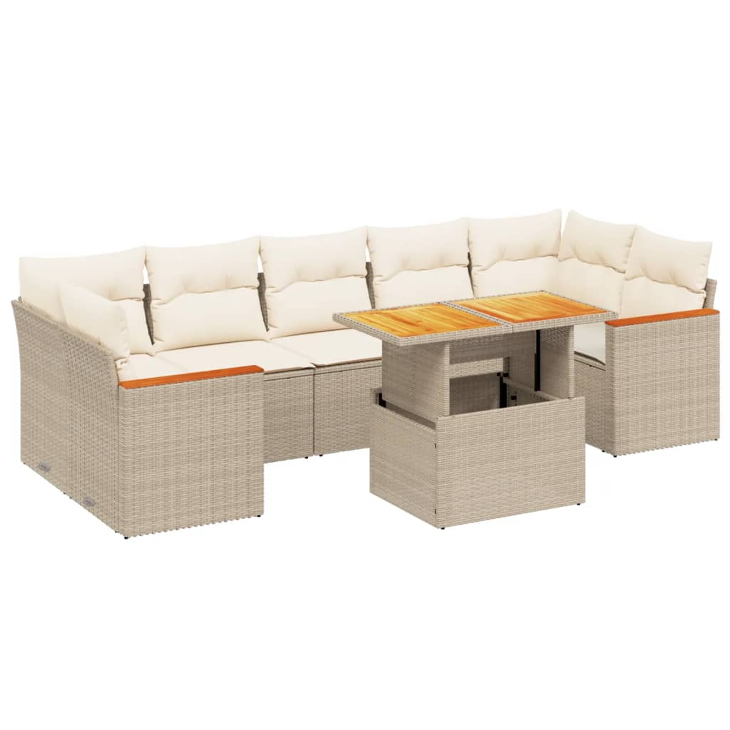 sofasæt til haven 8 dele med hynder polyrattan beige