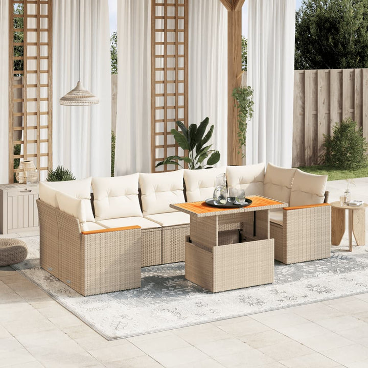 sofasæt til haven 8 dele med hynder polyrattan beige
