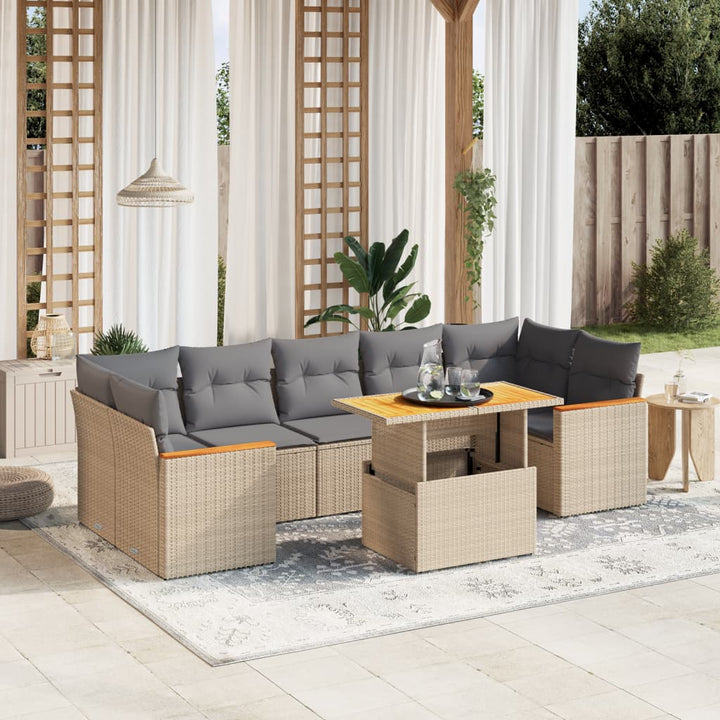 sofasæt til haven 8 dele med hynder polyrattan beige